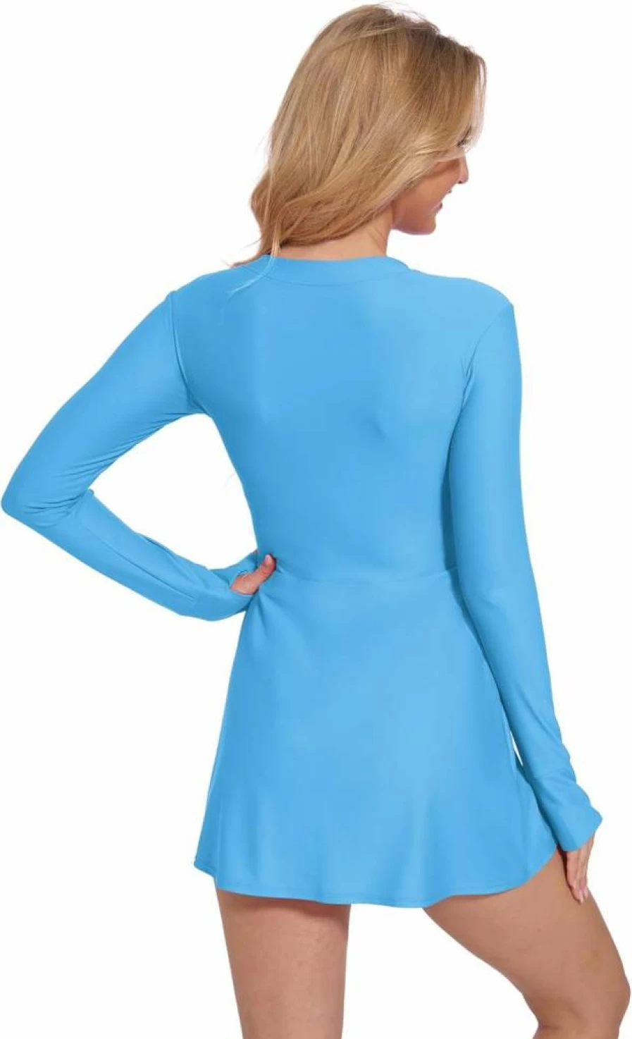 Cagola Women's UPF 50+ Long Sleeve One Piece Swimwear with Skirt - Rash Guard Swim Dress for Sun Protection