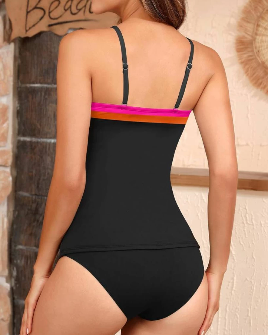 Aqua Eve Women's Strapless Ruched Tankini Two-Piece Swimsuit - Tummy Control Bandeau Bikini Set
