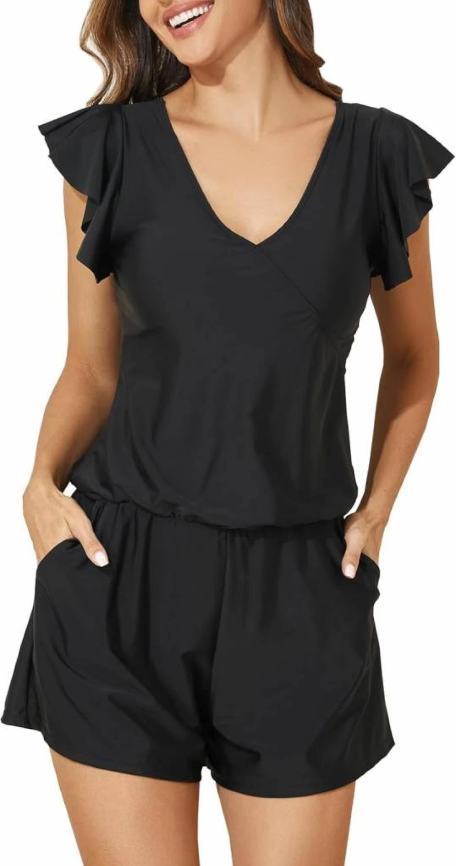Smismivo Modest One Piece Swimsuit for Women - Full Coverage Swim Dress with Built-In Bra and Pockets
