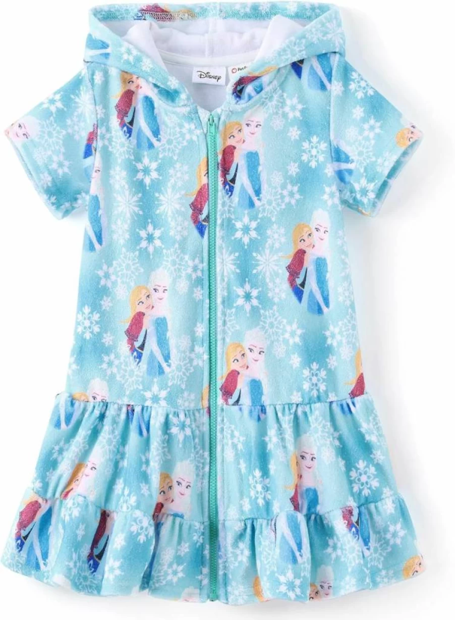 Disney Frozen Stitch Minnie Mouse Girls Hooded Swim Cover Up Terry Cloth Zip-Up Bathing Suit Wrap