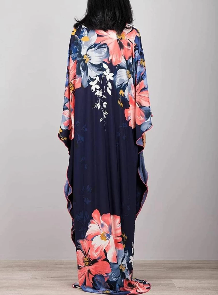 Venasha Women's Floral Print Caftan Dress - Summer Short Sleeve Cover Up, Beach Loungewear & Swimsuit Kaftan