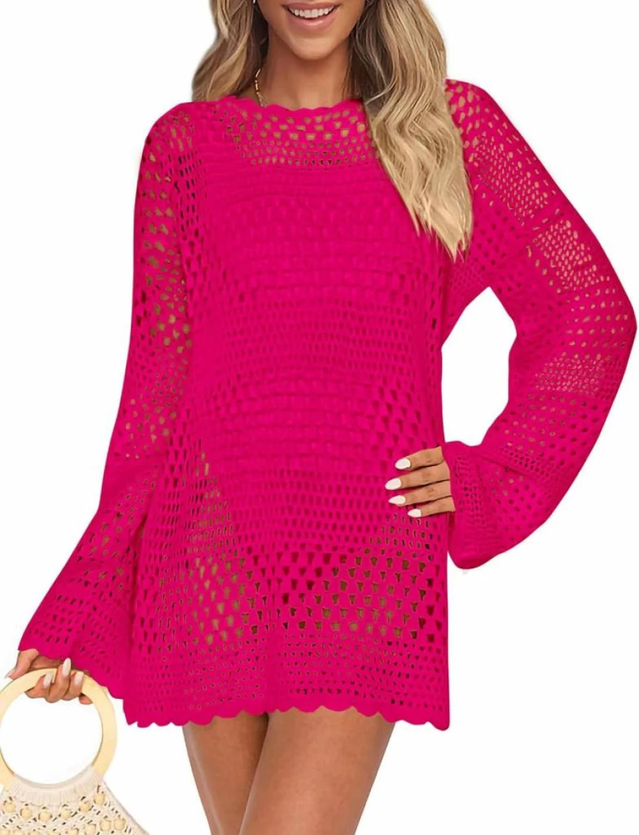PRETTYGARDEN Women's Crochet Knit Swimsuit Cover Up Dress Beach Vacation Swimwear Summer Fashion 2025