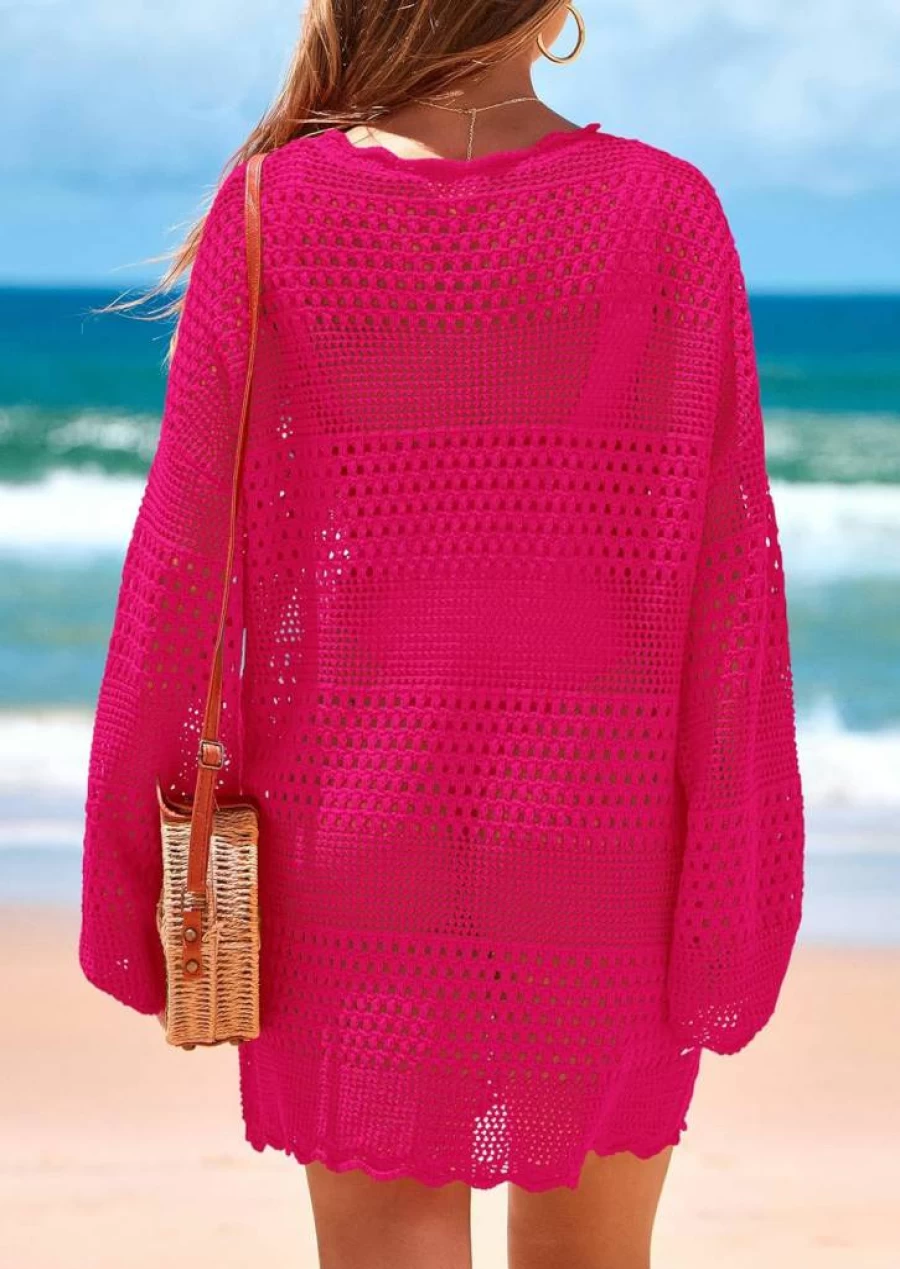 PRETTYGARDEN Women's Crochet Knit Swimsuit Cover Up Dress Beach Vacation Swimwear Summer Fashion 2025