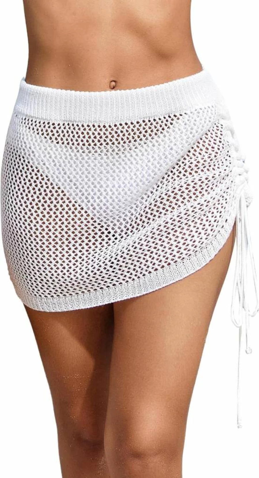 AI'MAGE Women's Crochet Beach Cover Up Skirt – Knit Drawstring Swimwear Wrap XS-XXL Summer 2025