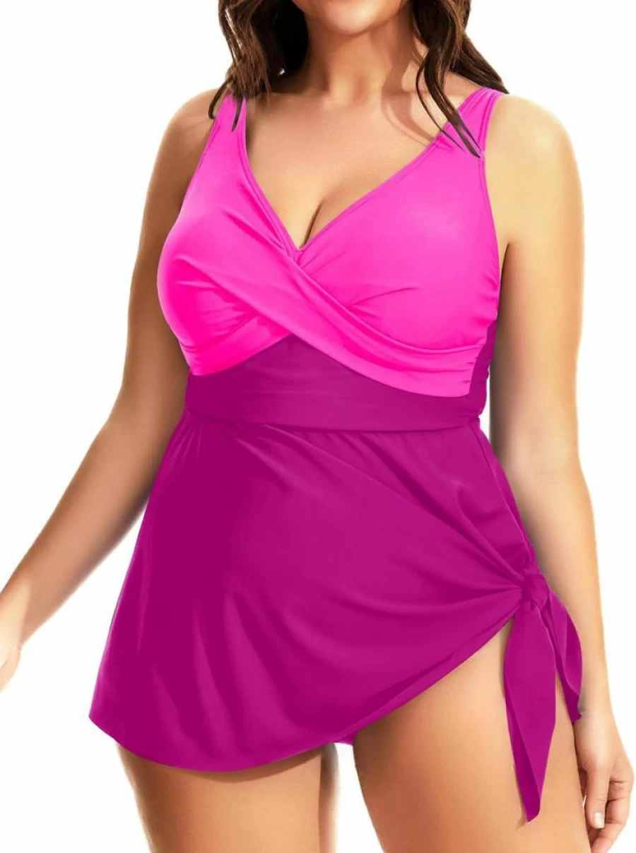 Daci Women's Plus Size Swim Dress with Built-In Shorts - Flowy Asymmetrical Hem One Piece Swimsuit