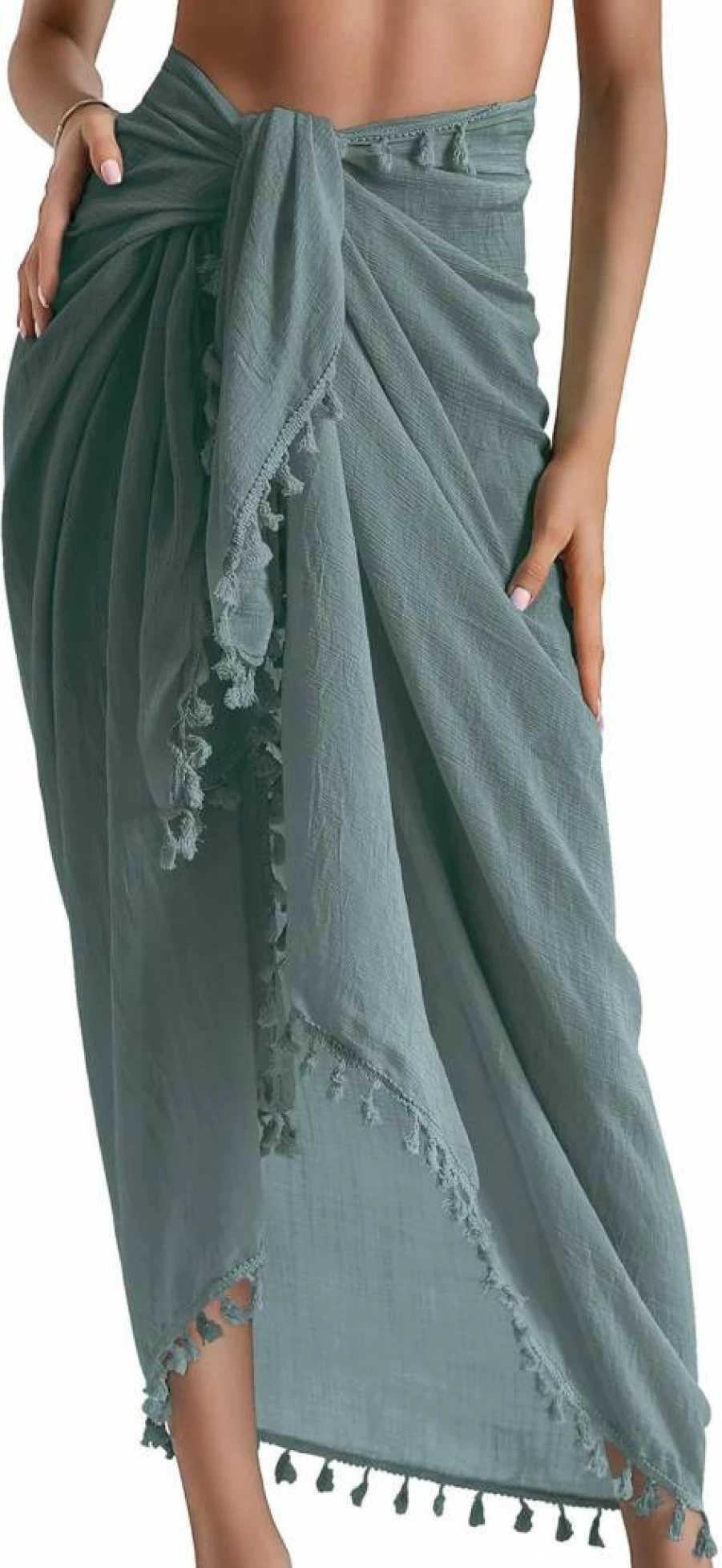 Eicolorte Women's Beach Sarong Pareo - Lightweight Semi-Sheer Swim Cover Up Skirt with Tassels for Summer