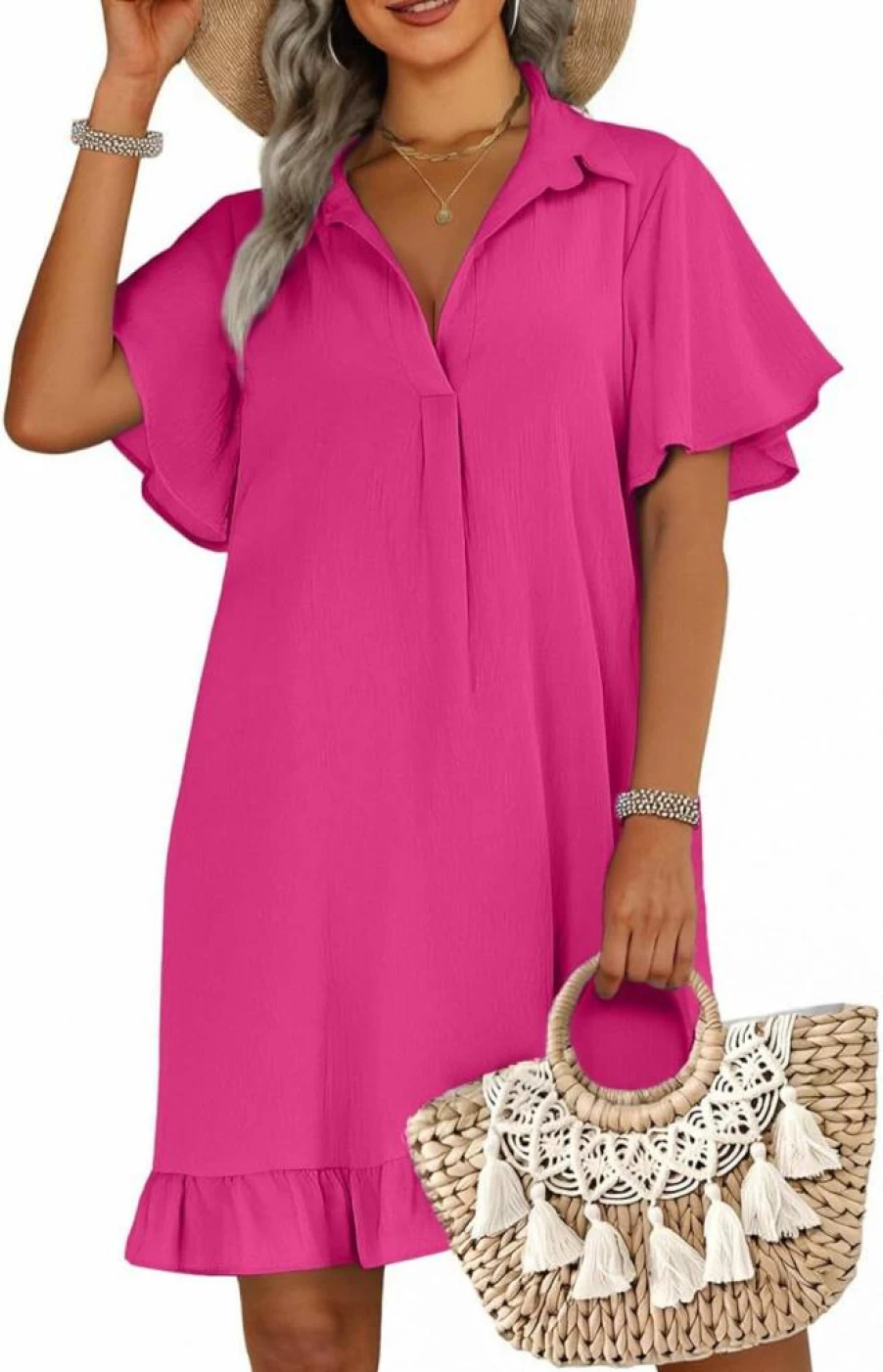 AI'MAGE Women's Flowy Ruffle Bikini Cover Up Dress - Short Sleeve Beach Swimsuit Coverup Shirt for Swimwear