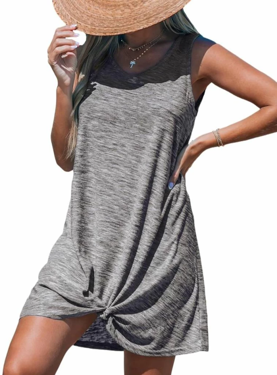CUPSHE Women's Sheer Sleeveless Beach Cover Up Dress - Twisted Tank Swimsuit Coverup for Swimwear