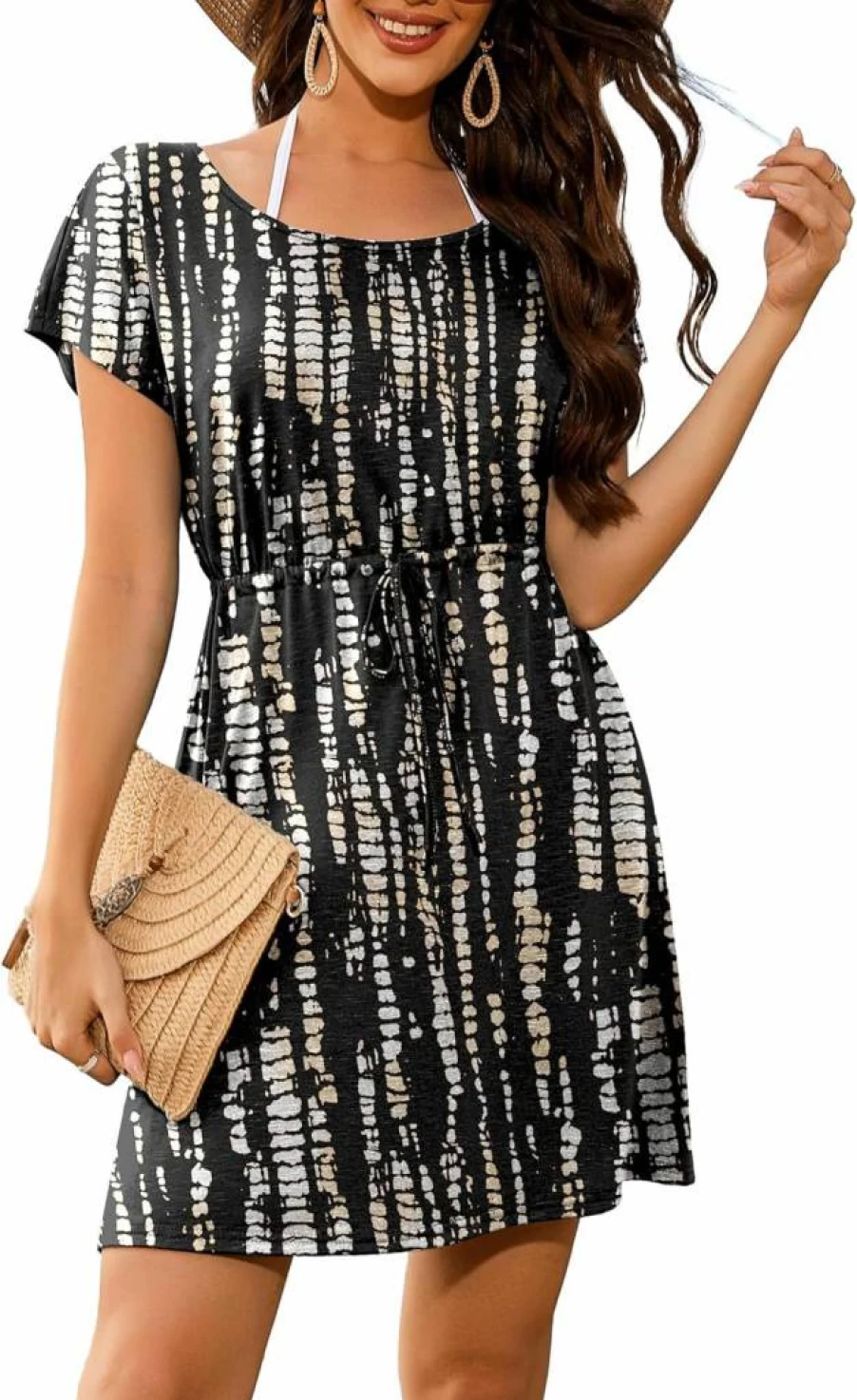 AI'MAGE Women's Beach Cover Up Dress - Loose Fit Short Sleeve Swimwear Tunic for Summer, S-XXL