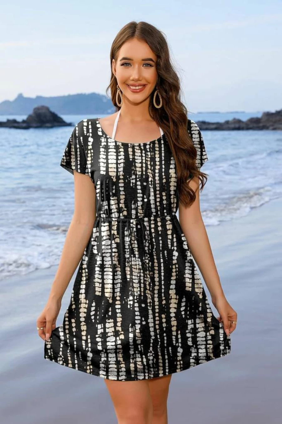 AI'MAGE Women's Beach Cover Up Dress - Loose Fit Short Sleeve Swimwear Tunic for Summer, S-XXL