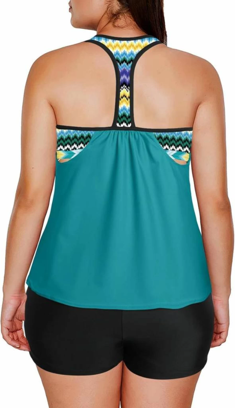 Aleumdr Women's Striped Push Up Tankini Top with T-Back Straps and Matching Shorts | Plus Size Swimwear