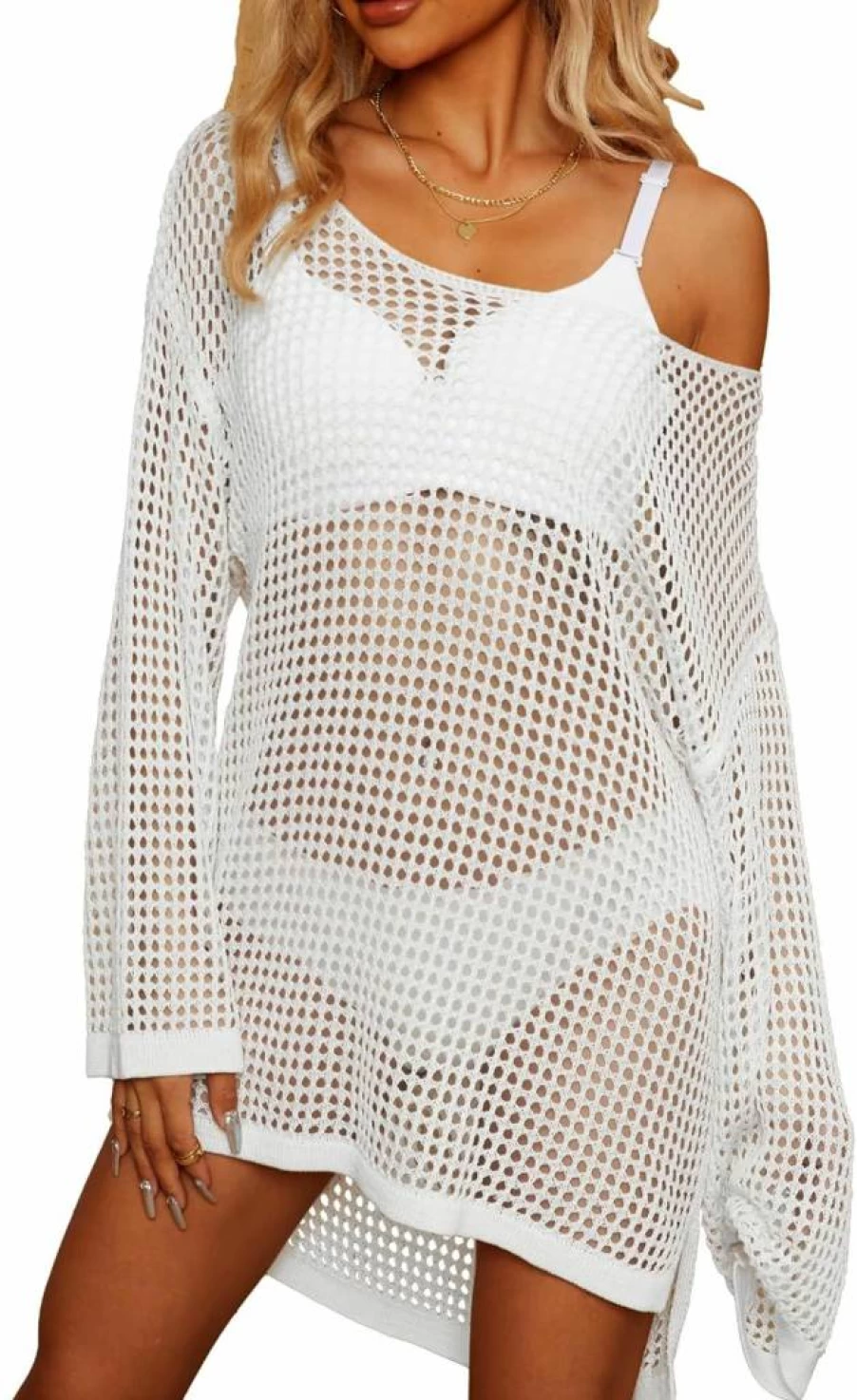 Gowpug Sexy Crochet Knit Swimsuit Cover Up for Women 2025 Long Sleeve Beach Coverup Bathing Suit Coverups