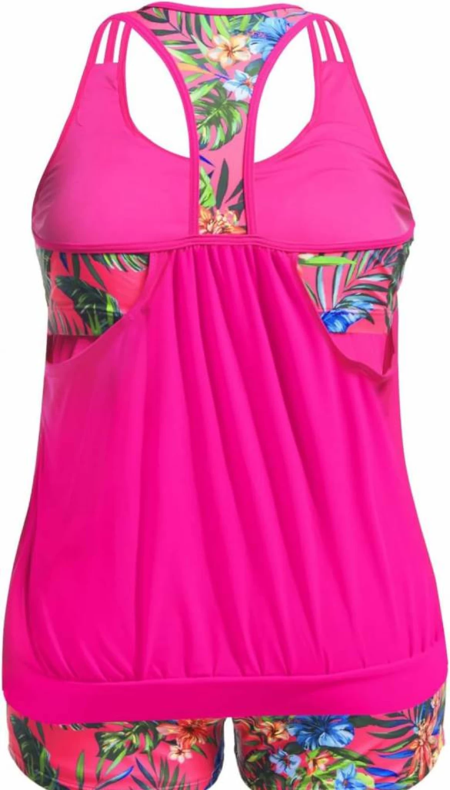 Holipick Plus Size Tummy Control Tankini Swimsuit for Women - Racerback Blouson Top with High-Waisted Shorts Two-Piece Bathing Suit