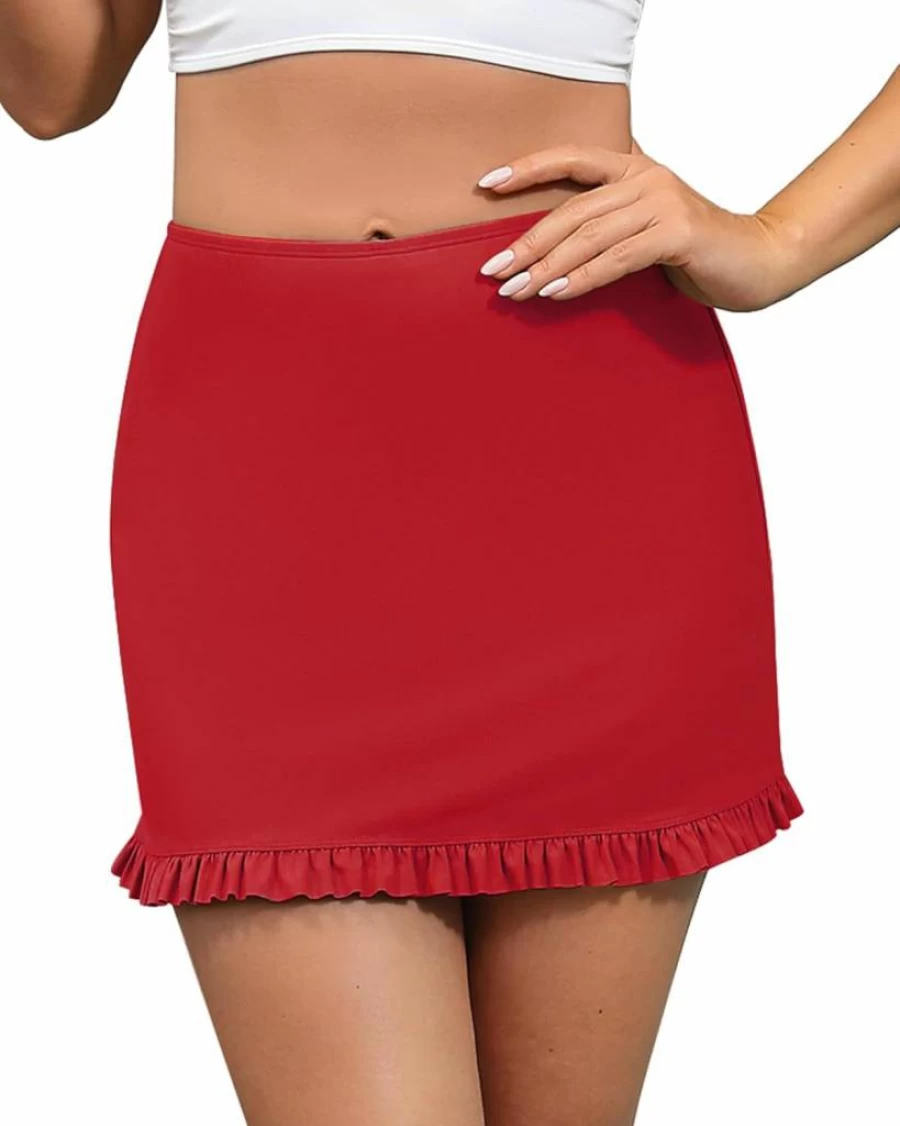 GRAPENT High Waisted Bikini Swim Skirt with Pocket - Women's Ruffle Tankini Boyshort Bathing Suits