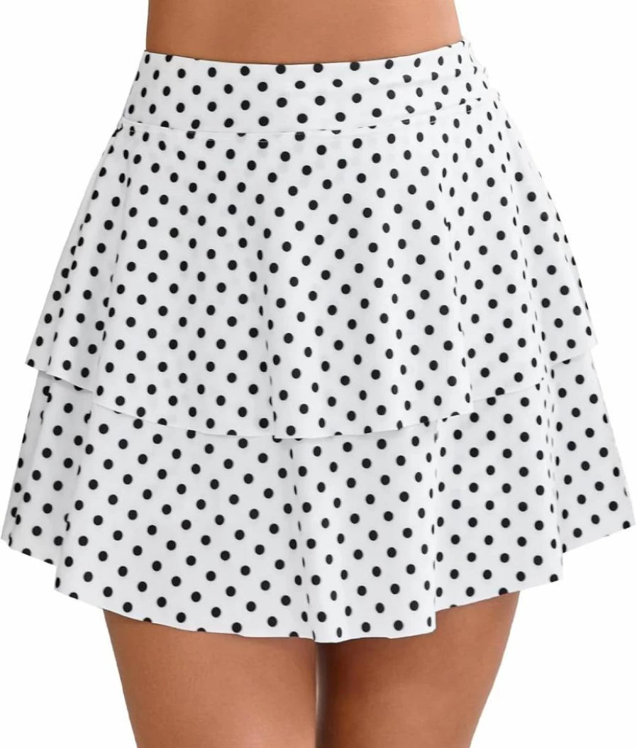 Halcurt Women's High Waisted Swim Skirt with Built-in Shorts - Tummy Control Ruffled Bikini Bottom for Beach & Pool