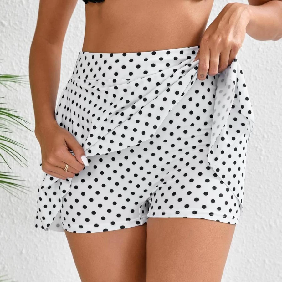 Halcurt Women's High Waisted Swim Skirt with Built-in Shorts - Tummy Control Ruffled Bikini Bottom for Beach & Pool