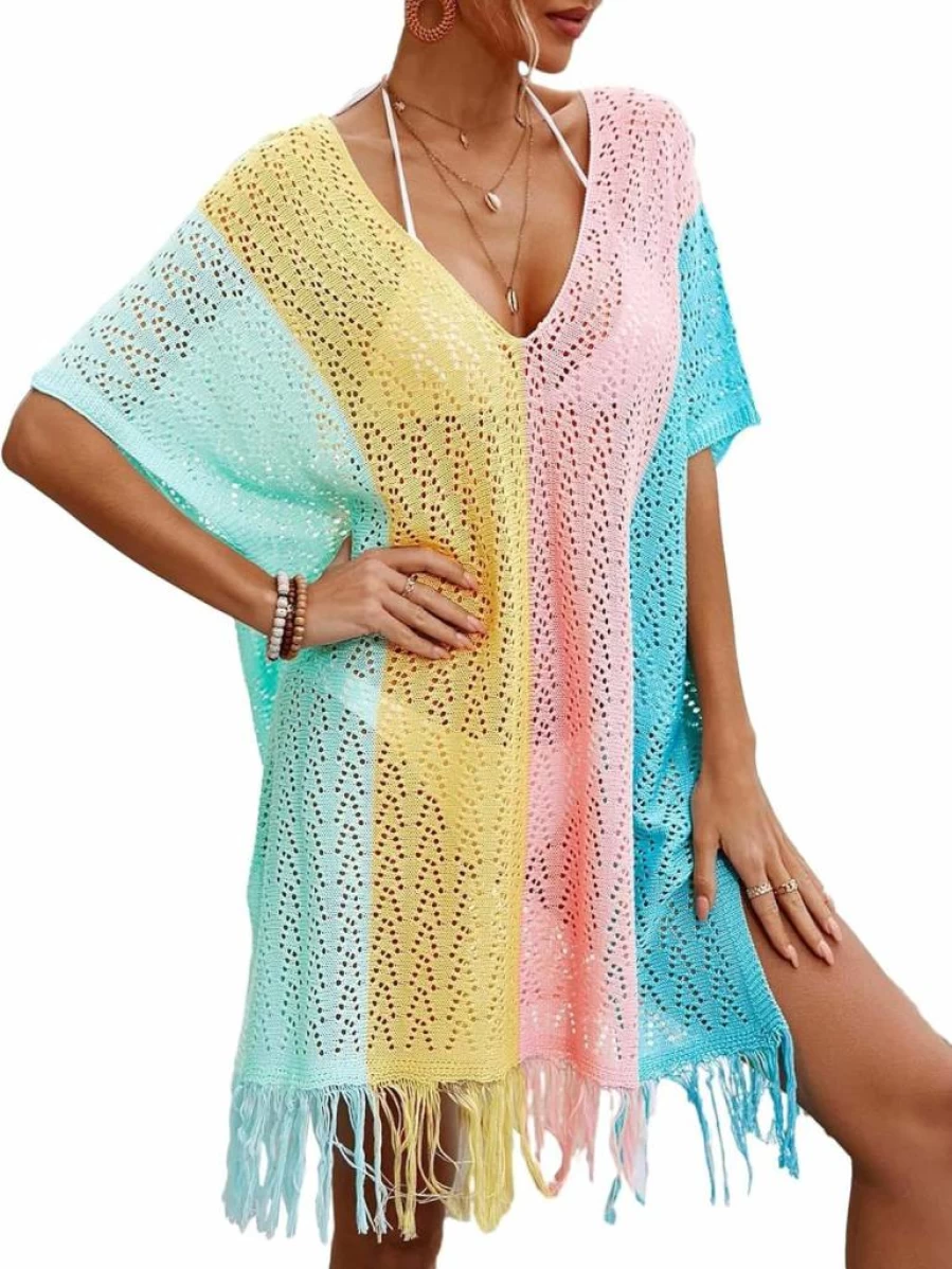 BreathSunny Women's Crochet Beach Cover Up Dress - Oversized Scoop Neck Cap Sleeve Bathing Suit Wrap Summer 2025