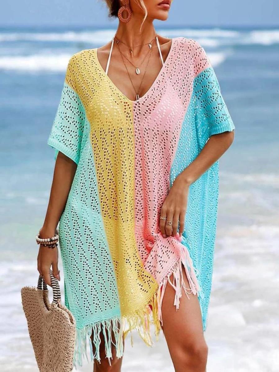 BreathSunny Women's Crochet Beach Cover Up Dress - Oversized Scoop Neck Cap Sleeve Bathing Suit Wrap Summer 2025