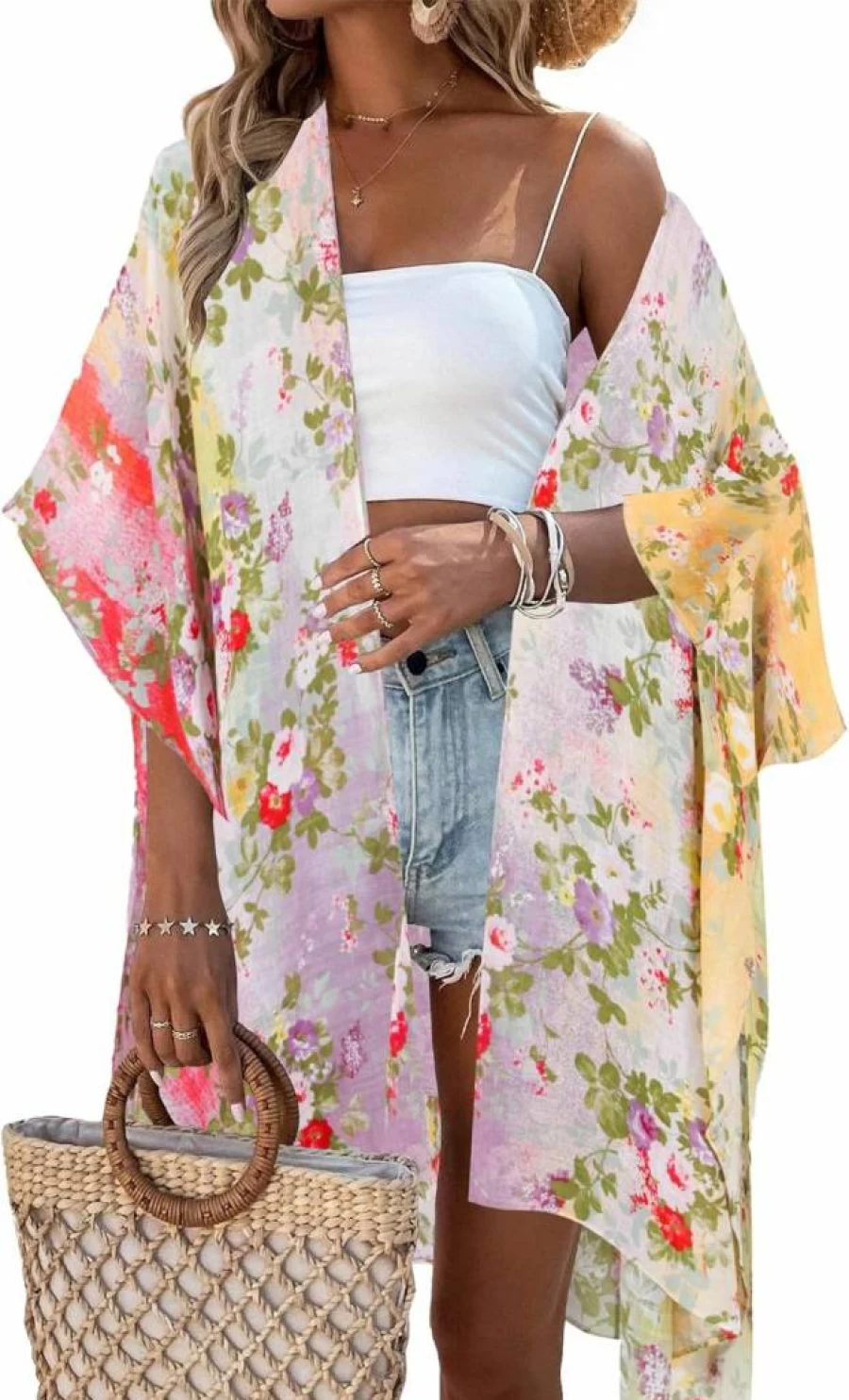 Beautiful Nomad Women's Floral Kimono Cover Up - Beach Cardigan for Summer Swimwear & Casual Wear