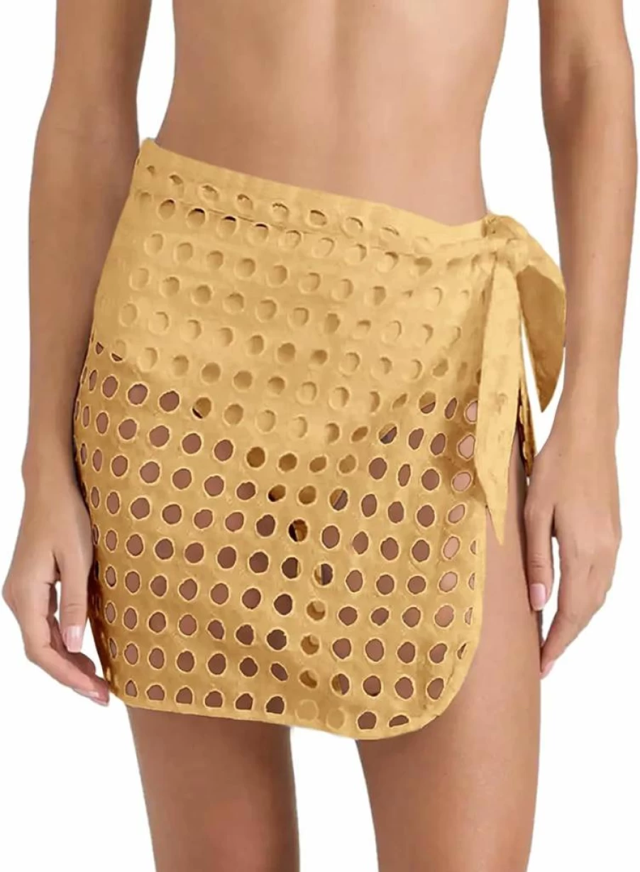 Saodimallsu Women's Beach Wrap Skirt 2024 - Crochet Cover Up, Mesh Slit, Tie Waist Mini Skirt, Pareo Swimwear Coverup for Summer