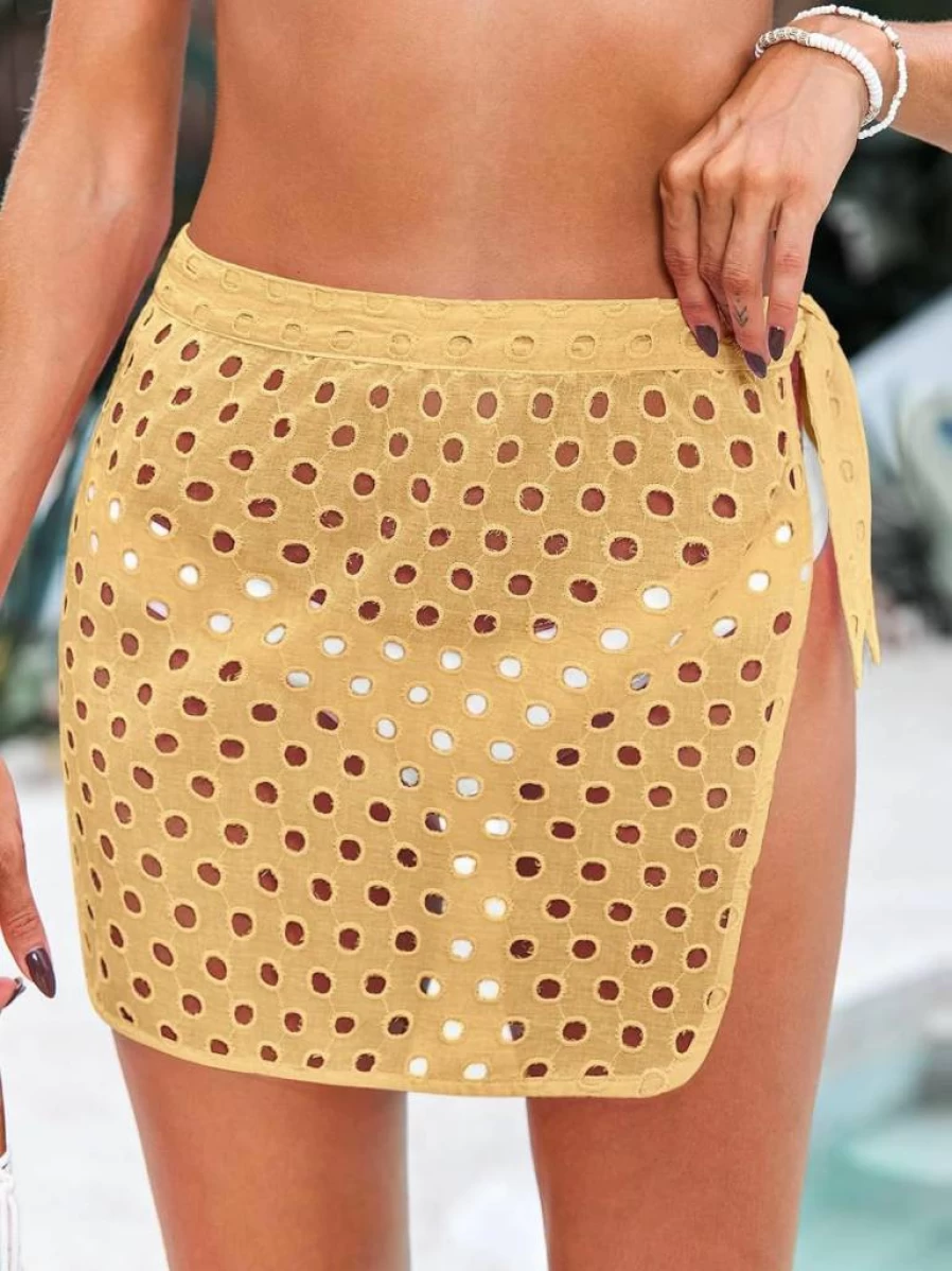 Saodimallsu Women's Beach Wrap Skirt 2024 - Crochet Cover Up, Mesh Slit, Tie Waist Mini Skirt, Pareo Swimwear Coverup for Summer