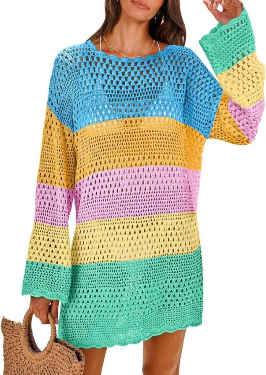 ANRABESS Women's Crochet Swim Cover Up Dress - Mesh Knit Beach Bathing Suit Cover - Summer Vacation Swimwear 2025