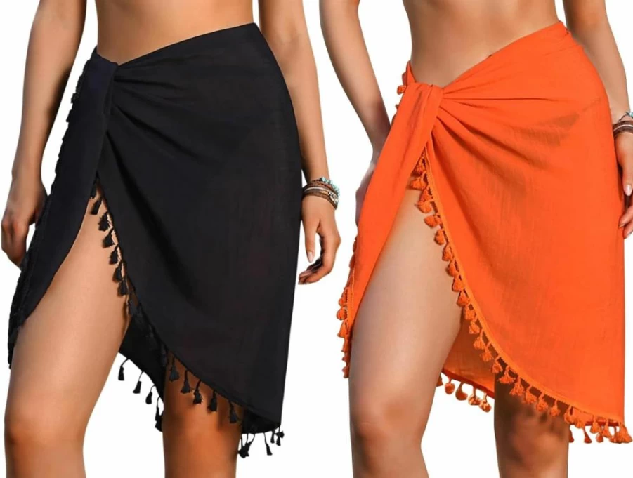 Rossopesca Women's Beach Sarong Cover Up - Lightweight Swimsuit Wrap with Tassels, Bikini Short Skirt for Swimwear