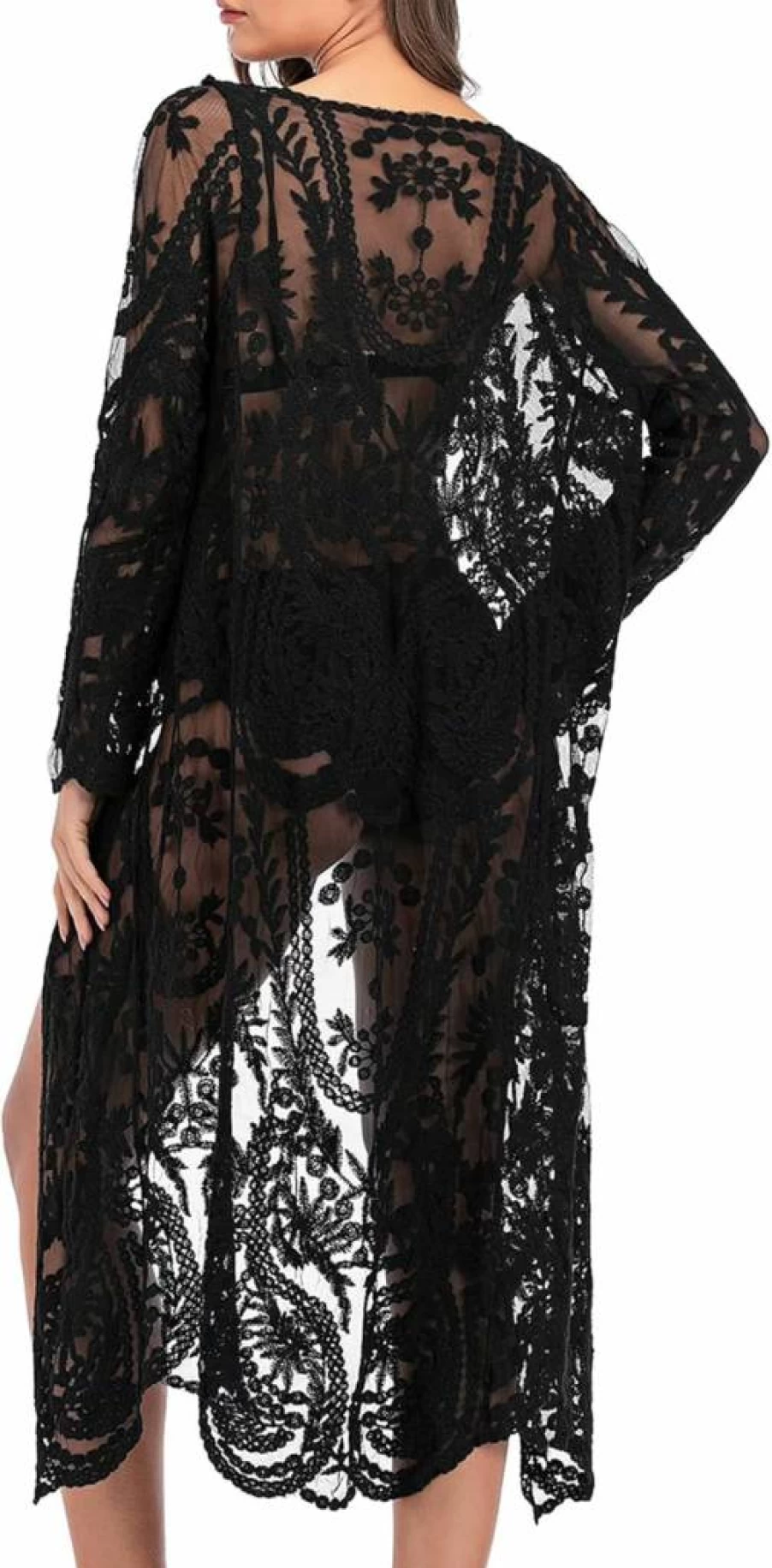 Ki Women's Floral Lace Crochet Kimono Cardigan - Sheer Beach Cover Up Long Open Front Lightweight Summer Wrap