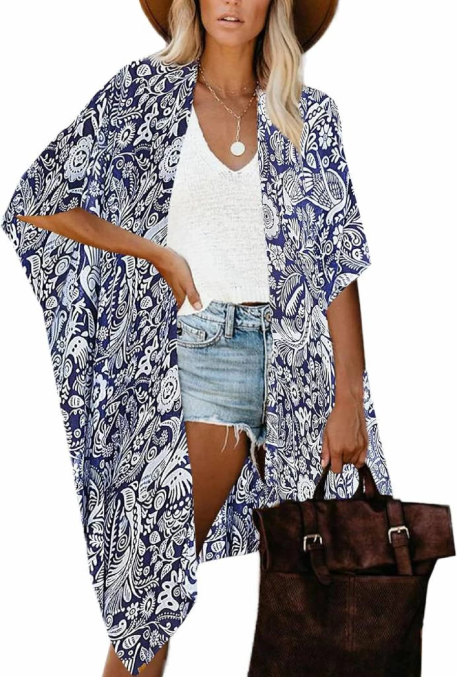 Moss Rose Women's Floral Kimono Cover Up Beach Wrap Summer Swimwear Bikini Dress