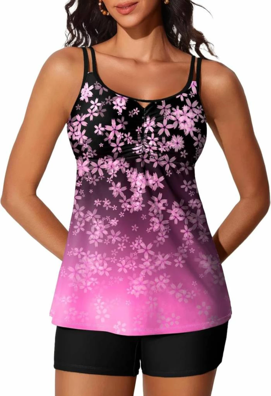 Summer Mae Women's Tummy Control Ruched Tankini Two-Piece Swimsuits with Shorts 2025