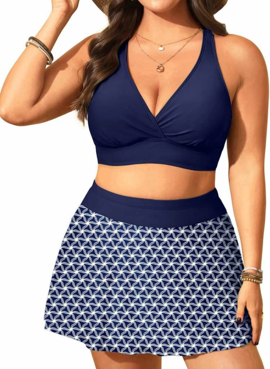 Yonique Plus Size High Waisted Bikini Set 2025 - Tummy Control Two Piece Swimsuit with Skirt & Pocket for Women