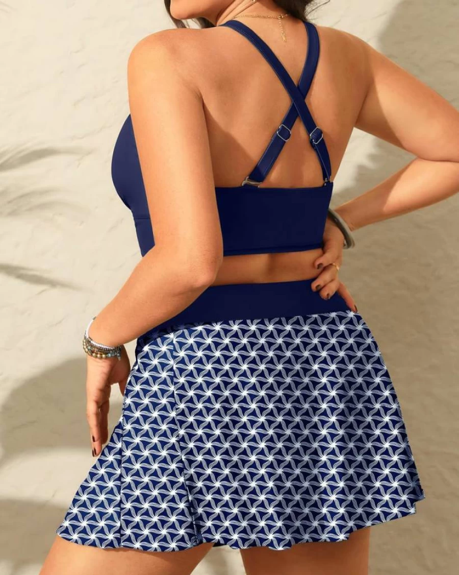 Yonique Plus Size High Waisted Bikini Set 2025 - Tummy Control Two Piece Swimsuit with Skirt & Pocket for Women