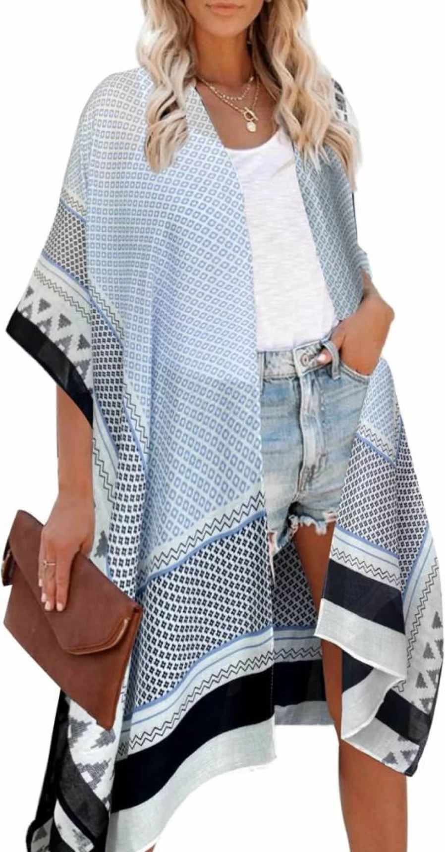 Moss Rose Women's Bohemian Floral Print Kimono Beach Cover Up - Lightweight Loose Resort Wear Swimsuit Wrap