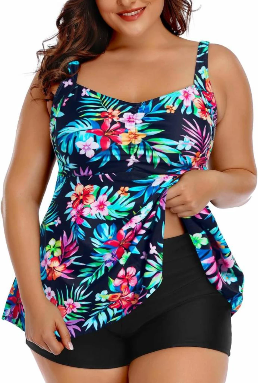Aqua Eve Plus Size Women's Tankini Swimwear Two-Piece Bathing Suit with Shorts