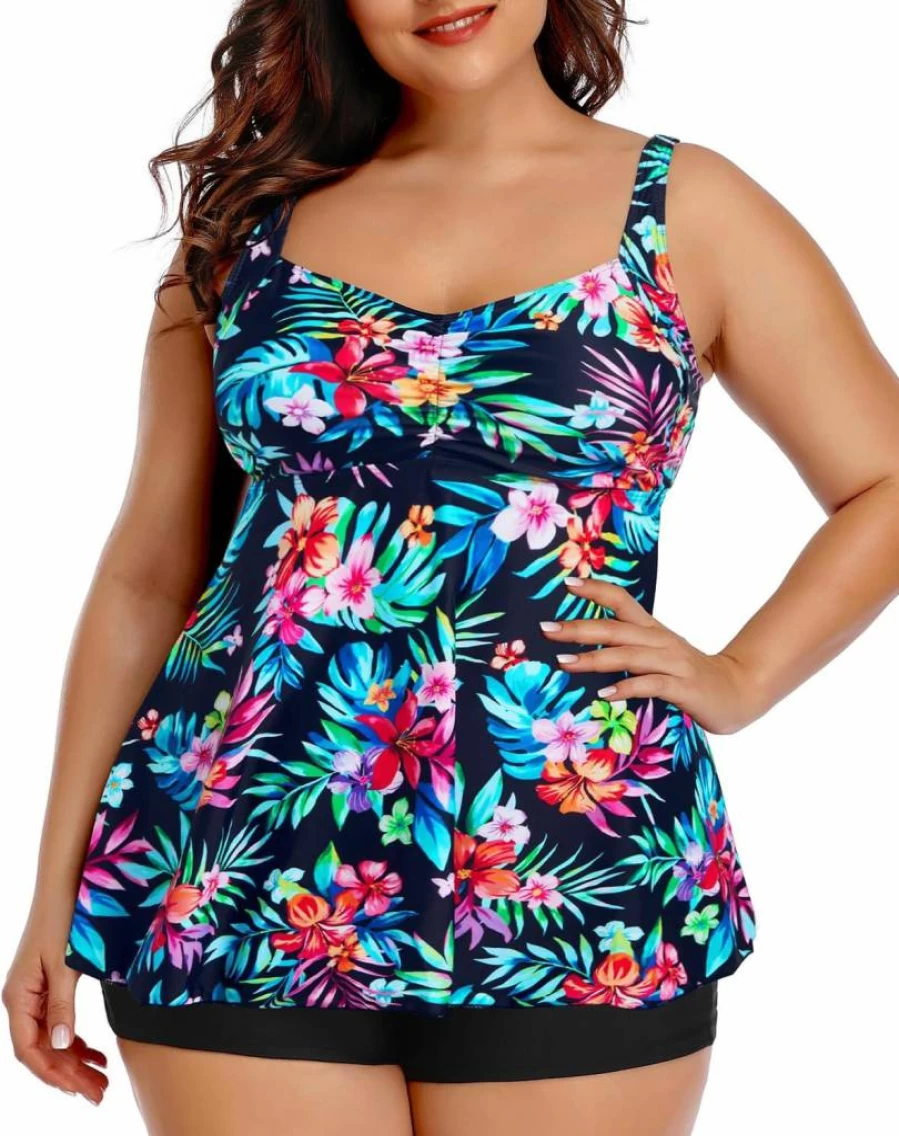 Aqua Eve Plus Size Women's Tankini Swimwear Two-Piece Bathing Suit with Shorts