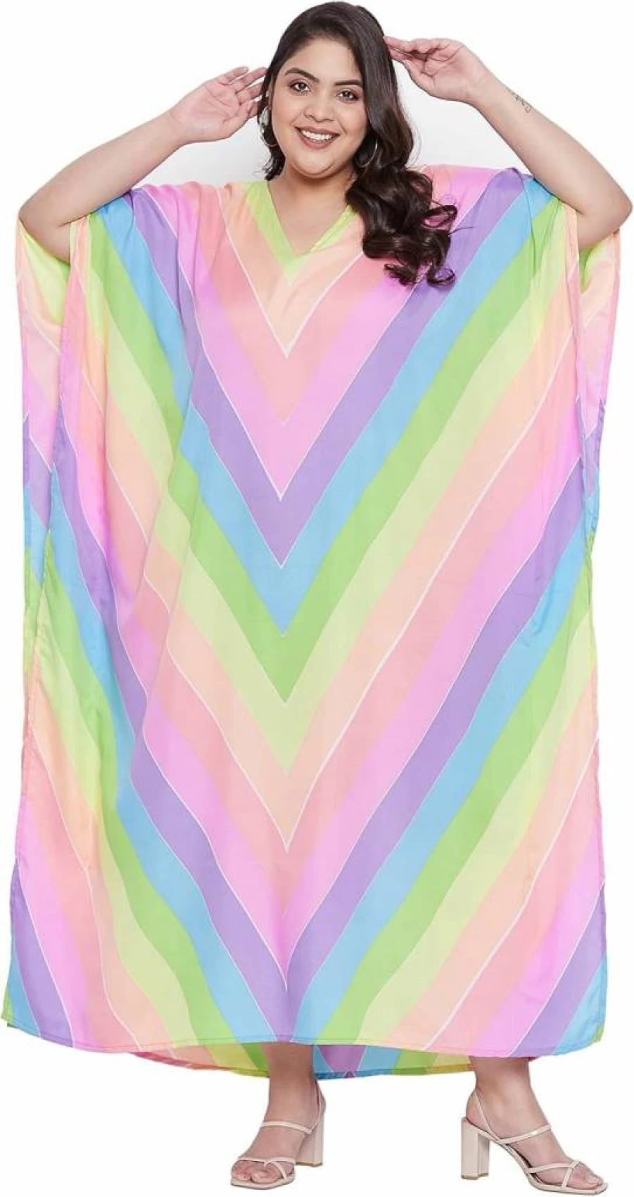 Oussum Women's Plus Size Long Maxi Dress - Flowy Polyester Kaftan for Beach, Party & Casual Wear