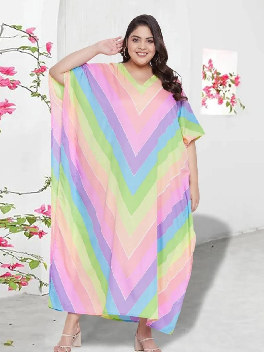 Oussum Women's Plus Size Long Maxi Dress - Flowy Polyester Kaftan for Beach, Party & Casual Wear