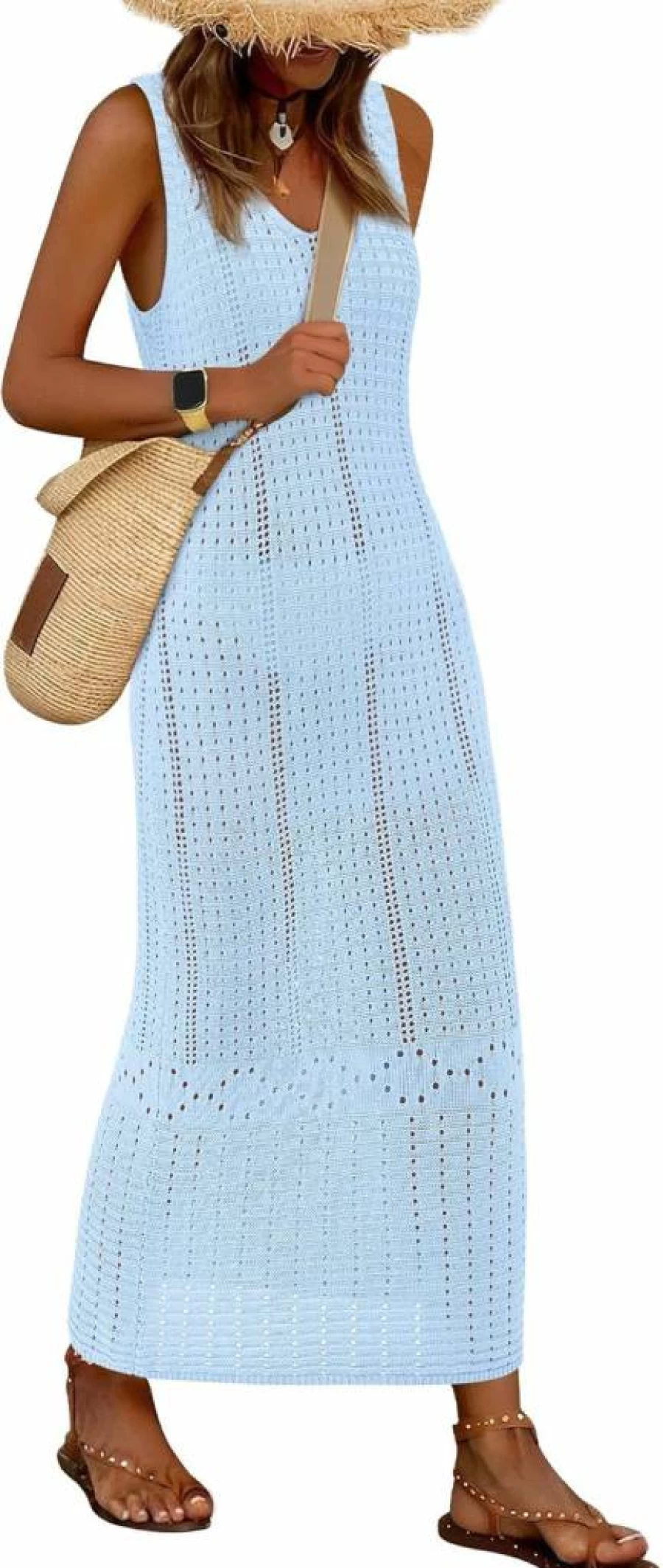 BTFBM Women's Crochet Beach Cover Up Dress - Summer 2025 Swimwear Coverup for Vacation & Spring Outfits