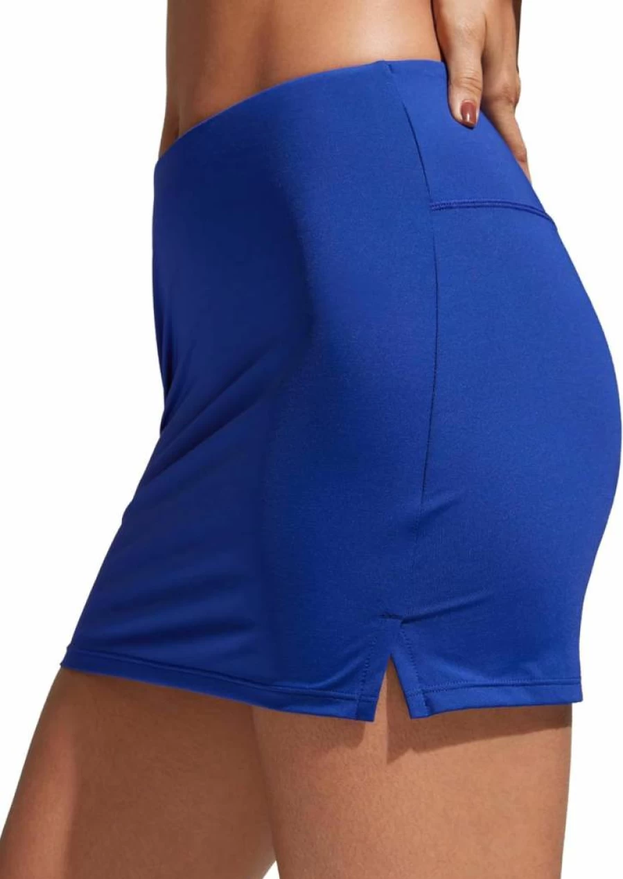 CRZ YOGA Women's High Waisted Swim Skirt with Built-In Shorts - A-Line Bathing Suit Skorts for Beach & Pool