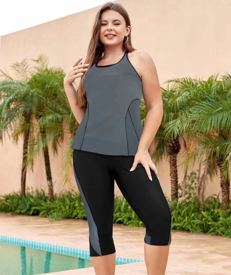 LALAGEN Women's Plus Size Modest Tankini Swimwear Set 2025 - Rash Guard & Capri Two-Piece Bathing Suit