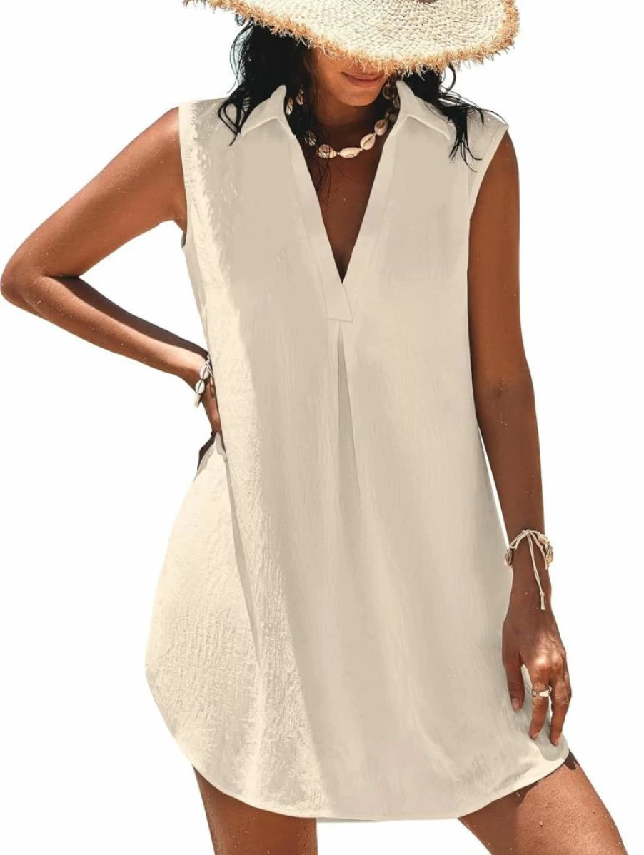 Halife Women's Sleeveless Beach Cover Up Dress - V Neck Summer Swimwear Bikini Coverup for Pool and Vacation