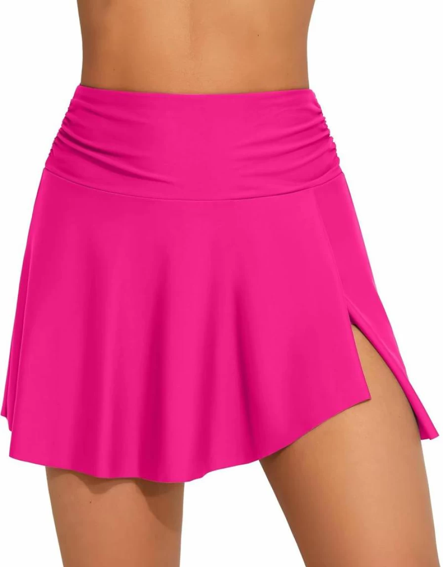Beautyin Women's High Waisted Tankini Swimsuit with Tummy Control, Ruched Swim Skirt, Side Splits & Pocket - Bathing Suit Bottoms