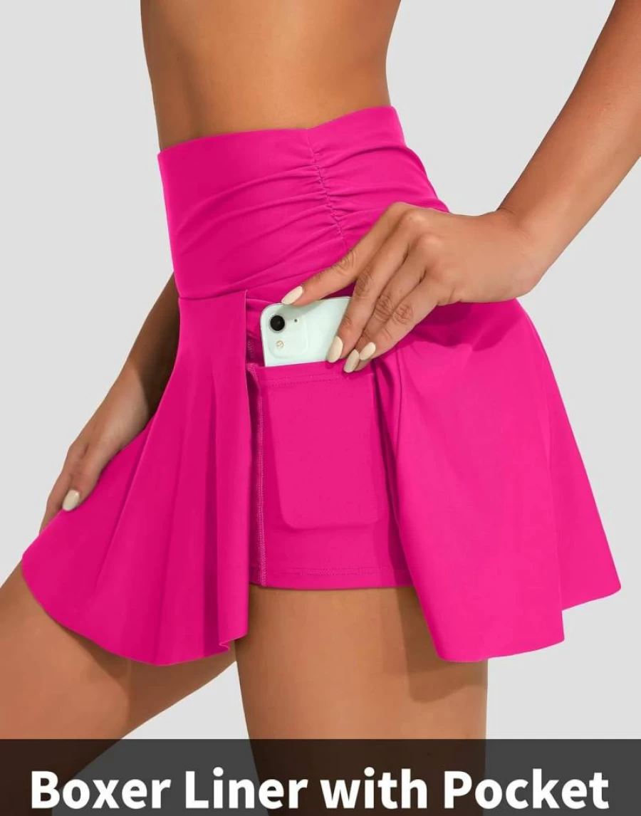 Beautyin Women's High Waisted Tankini Swimsuit with Tummy Control, Ruched Swim Skirt, Side Splits & Pocket - Bathing Suit Bottoms