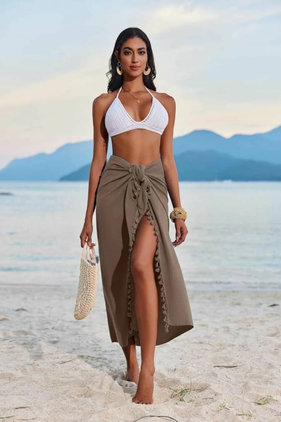 AI'MAGE Women's Beach Sarong Wrap - Long Swimsuit Cover Up with Tassels, Bikini Skirt Pareo for Swimwear & Bathing Suit