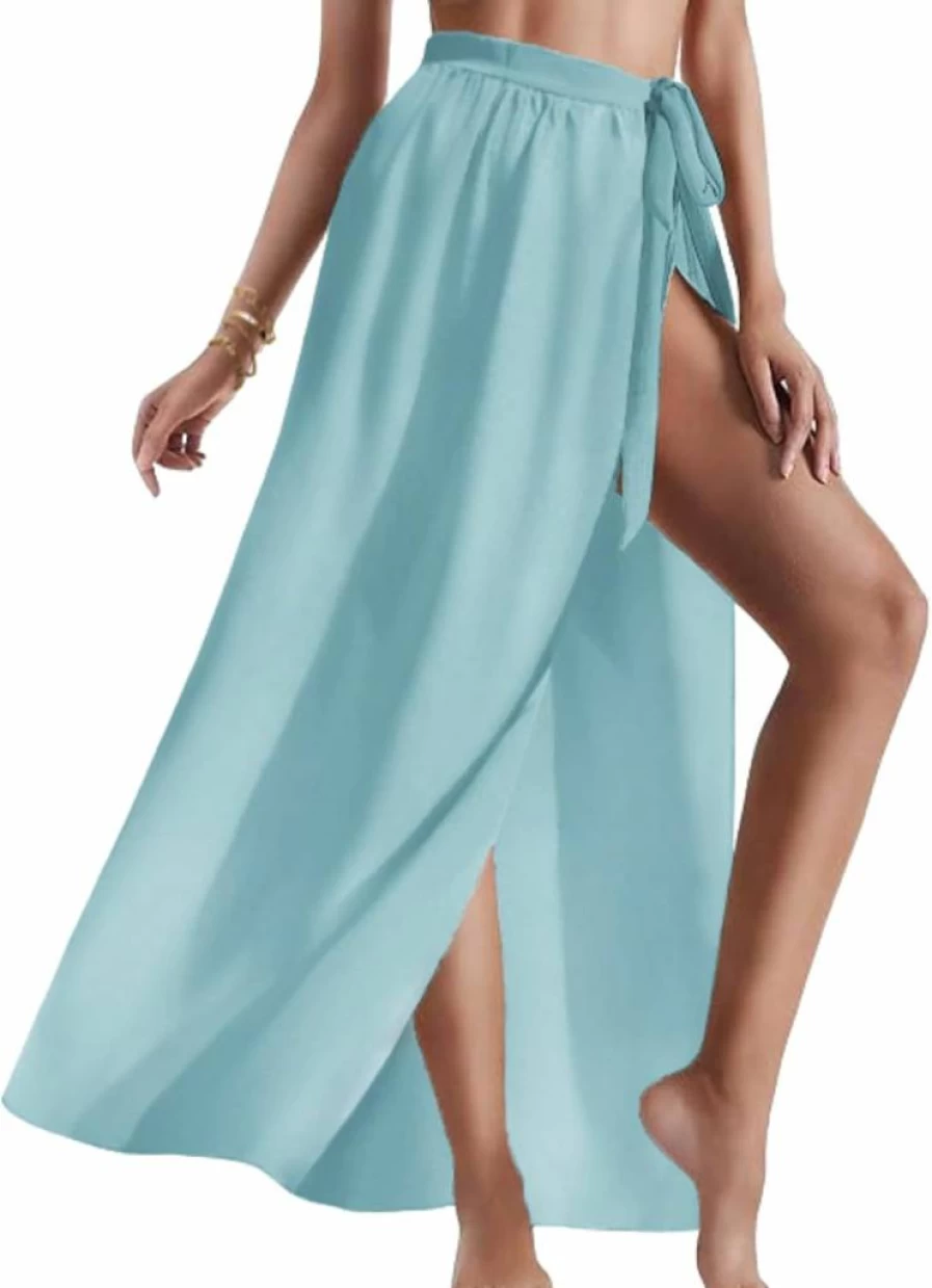 AI'MAGE Women's Long Chiffon Swimsuit Cover Up Sarong - Sheer Floral Beach Wrap Skirt Black Medium Bathing Suit Coverup