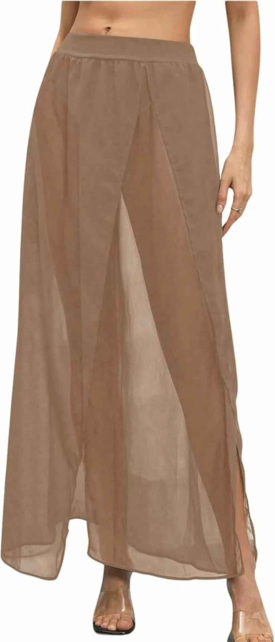 SweatyRocks Women's High Waist Sheer Beach Cover Up Skirt with Thigh Split - Long Swimwear Skirt for Swimsuits