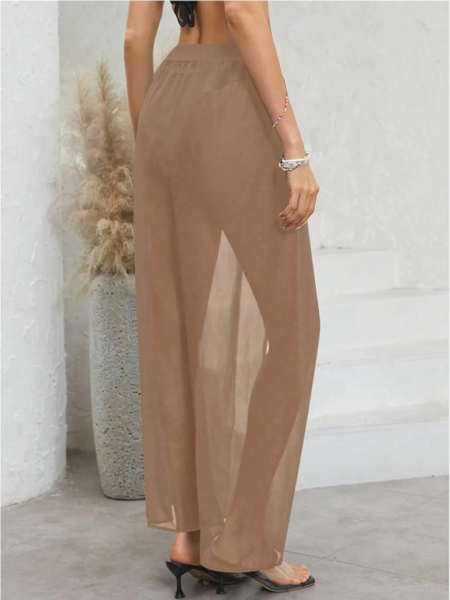 SweatyRocks Women's High Waist Sheer Beach Cover Up Skirt with Thigh Split - Long Swimwear Skirt for Swimsuits