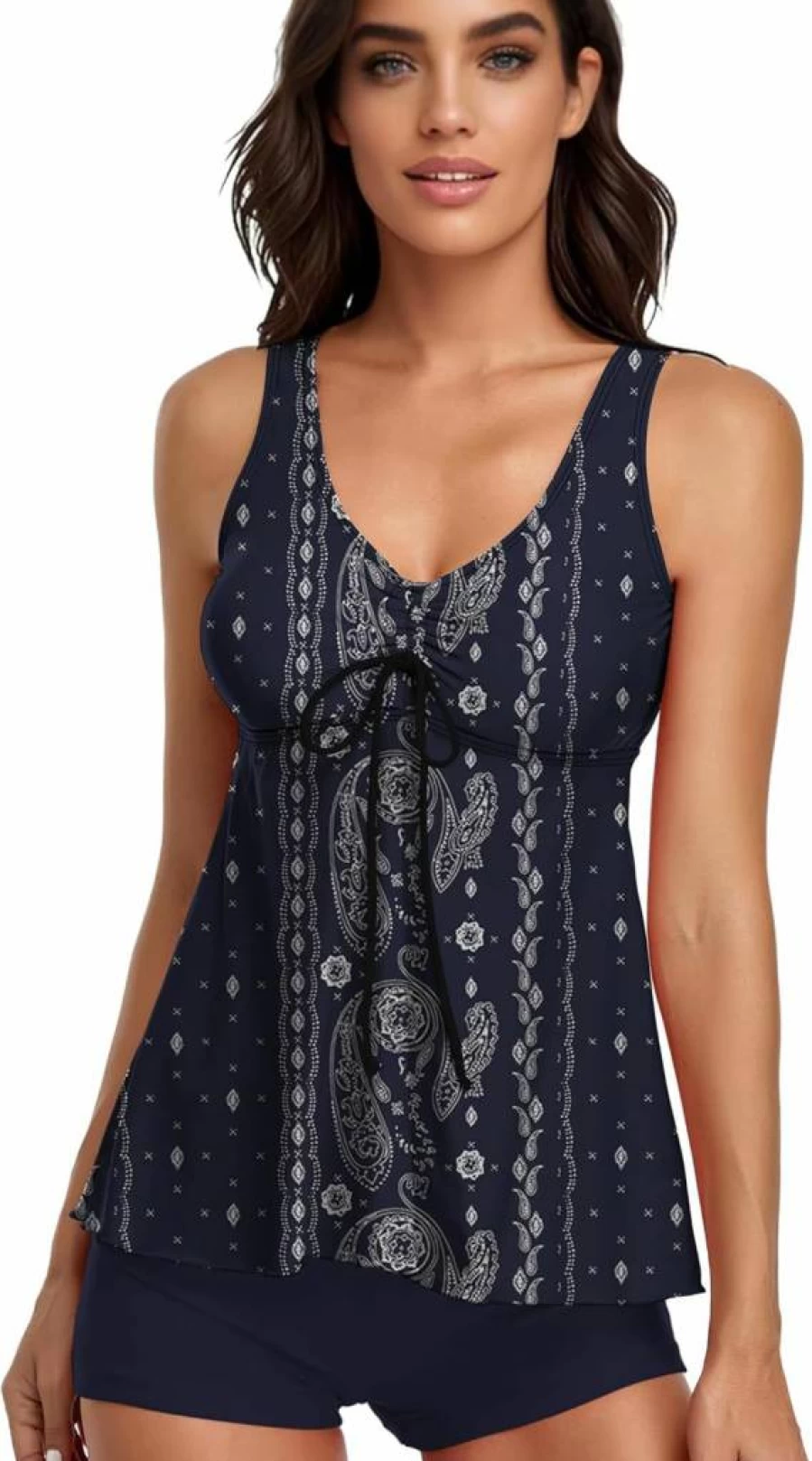 Omichic Women's Floral Print Modest Tankini Two-Piece Swimsuits - Tank Top with Boyshorts Bathing Suits