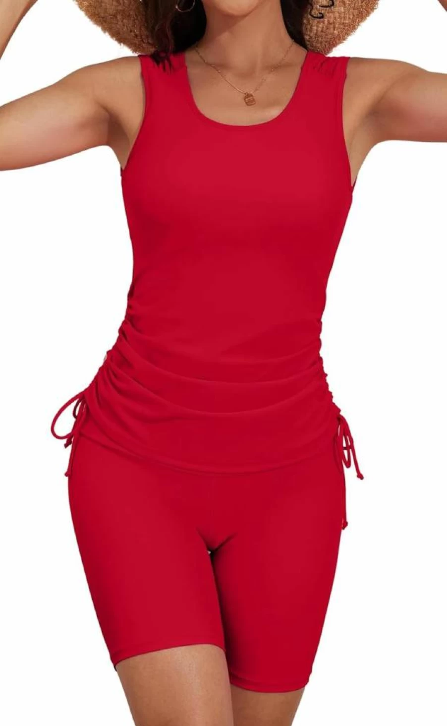 B2Prity Women's Tummy Control Tankini Two-Piece Swimwear with Side Tie Shorts and Tank Top Bathing Suit