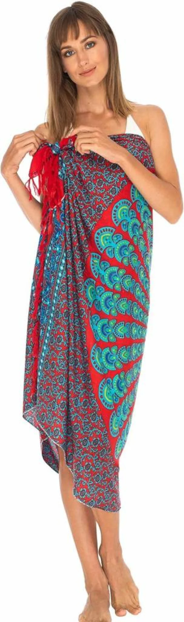 SHU-SHI Women's Long Beach Pareo Wrap Skirt - Mandala Print Bikini Cover Up Swimwear Sarong